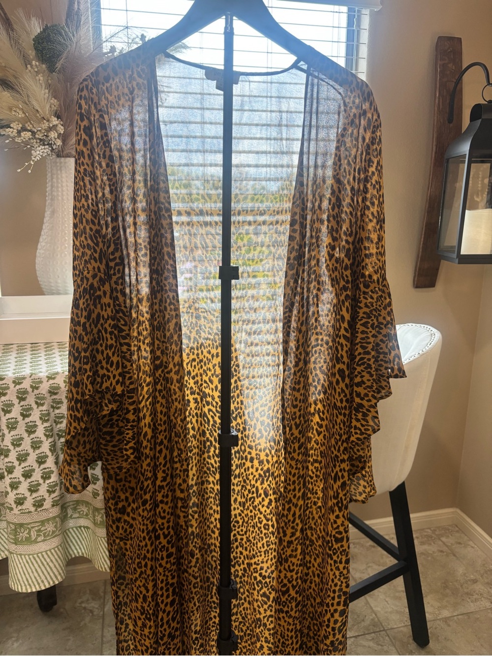Umgee Leopard Animal Print Sheer Kimono Cardigan Duster